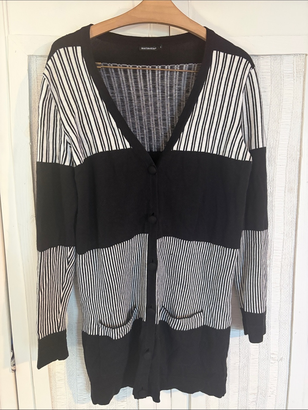Marimekko Black White Stripe Colorblock Sweater M